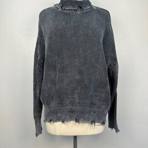 Young Fabulous Broke Womens Cameron Turtleneck Distressed Burnout Sweater Sz S/M - Picture 3 of 9